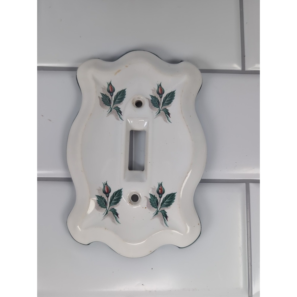 Vintage Ceramic Rosebud Floral Switch/Outlet Cover Cottagecore 5"x3" Retro Decor